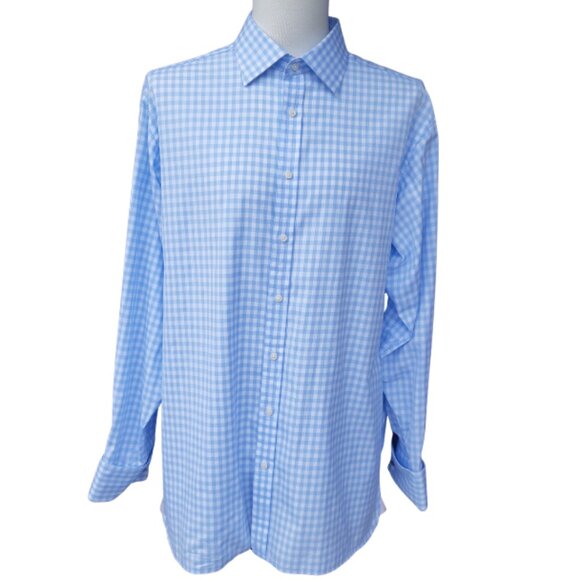 Thomas Pink SZ 17 French Cuff Gingham Blue & White Button Up Men's Shirt - Picture 1 of 15